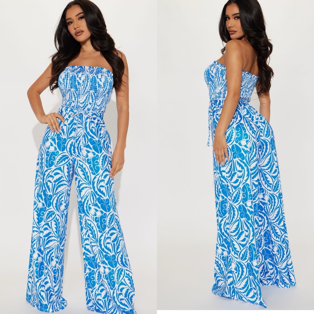Fashion Nova Mykonos Babe Jumpsuit - Blue/combo US 1X